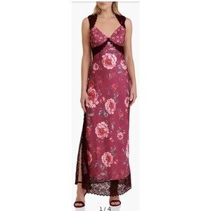 Avec Les FIlles Bias Cut Lace Trim Slipdress Size 10 Pink Peony or Wine Floral